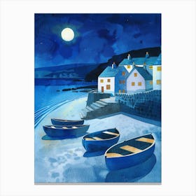 Boats On The Beach At Night Canvas Print