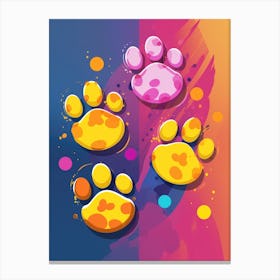 Paw Prints On A Colorful Background Canvas Print