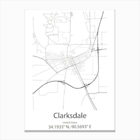 Clarksdale,United States Minimalist Map 1 Canvas Print