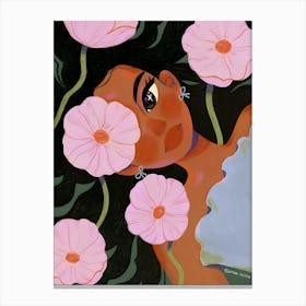 Woman Surrounded By Flowers Canvas Print