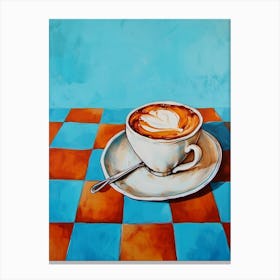 Coffee Blue Checkered 1 Canvas Print