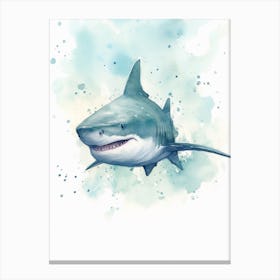 Cartoon Watercolour Bull Shark Kids Nursery 2 Canvas Print