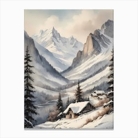 Vintage Muted Winter Mountain Landscape (12) Canvas Print