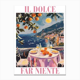 Il Dolce Far Niente Sicily Italy Night Dinner Watercolour Canvas Print