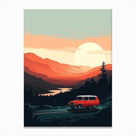 Red Van In The Mountains, USA Canvas Print