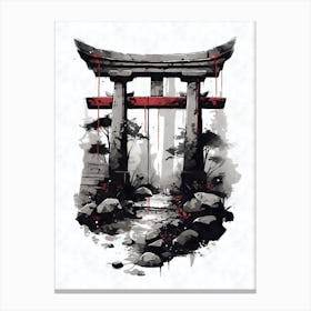 Aesthetic Japanese Shinto Shrine Torii Gate Ink Canvas Print