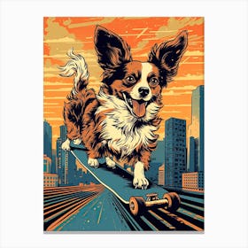 Papillon Dog Skateboarding Illustration 1 Canvas Print