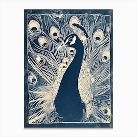 Linocut Inspired Peacock Rectangle Border Canvas Print