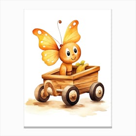 Baby Butterfly On Toy Car, Watercolour Nursery 2 Canvas Print
