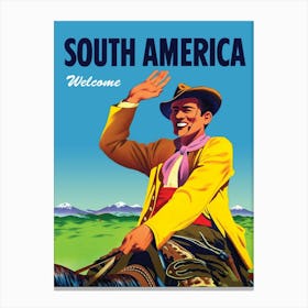 South America, Smiling Cowboy On A Horse Canvas Print