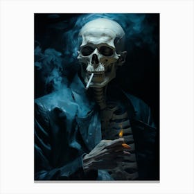 A Painting Of A Skeleton Smoking A Cigarette 3 Canvas Print