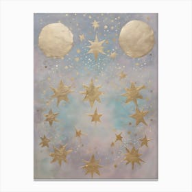 Wabi Sabi Dreams Collection 7 - Japanese Minimalism Abstract Moon Stars Mountains and Trees in Pale Neutral Pastels And Gold Leaf - Soul Scapes Nursery Baby Child or Meditation Room Tranquil Paintings For Serenity and Calm in Your Home Canvas Print