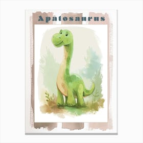 Cute Cartoon Apatosaurus Dinosaur Watercolour 2 Poster Canvas Print