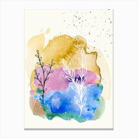 Watercolor Background With Flowers And Leaves Canvas Print