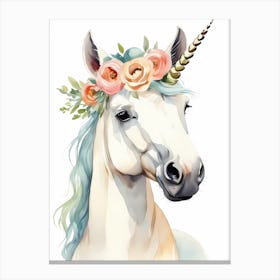 Baby Unicorn Flower Crown Bowties Woodland Animal Nursery Decor (3) Canvas Print