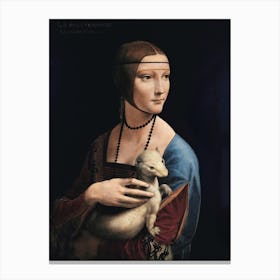 Lady with Ermine by Leonardo Da Vinci (1489-1491) | vintage art print | famous art print | Italian Renaissance | figurative art | Cecilia Gallerani | vintage master | female portrait Canvas Print