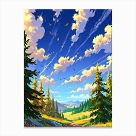 Landscape With Trees And Clouds 1 Canvas Print