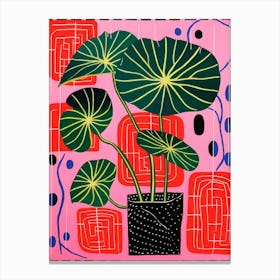 Pink And Red Plant Illustration Monstera Thai Constellation 4 Canvas Print