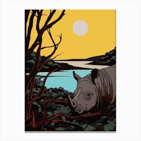 Rhino With The Sun Geometric Illustration 7 Canvas Print