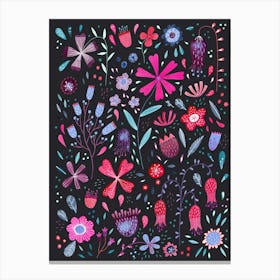 Dark Modern Watercolor Flowers Canvas Print