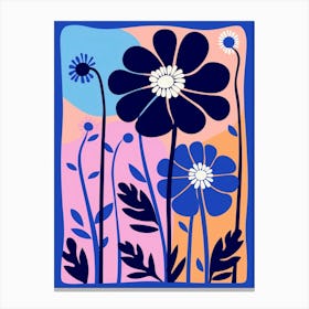 Blue Flower Illustration Cosmos 3 Canvas Print