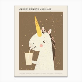 Unicorn Drinking A Milkshake Muted Pastels Poster Canvas Print