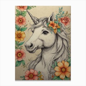 Unicorn With Flowers 1 Canvas Print