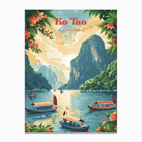 Ko Tao Thailand Retro Digital Travel Illustration Canvas Print