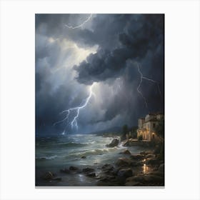 Lightning Over The Sea Canvas Print