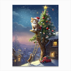 Cats at the Christmas Tree Canvas Print