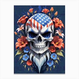American Flag Floral Face Evil Death Skull (5) Canvas Print