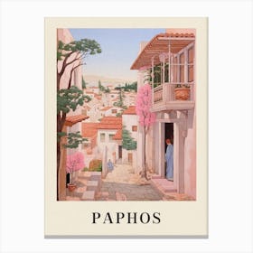 Paphos Cyprus 3 Vintage Pink Travel Illustration Poster Canvas Print