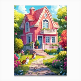 Pink House In The Garden Canvas Print