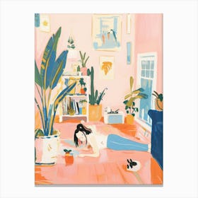 Girl Yoga Lo Fi Kawaii Illustration 3 Canvas Print