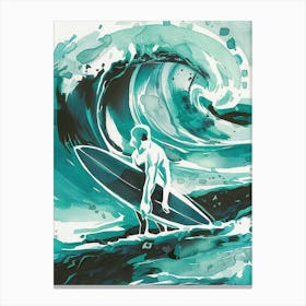 Surfer On A Wave Watercolor Painting Canvas Print