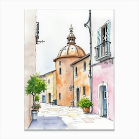 Watercolor Sketch Of Italian Town Canvas Print