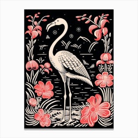 Vintage Bird Linocut Flamingo 1 Canvas Print