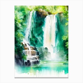 Erawan Falls, Thailand Water Colour  Canvas Print