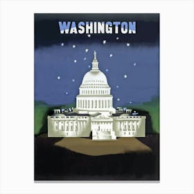 Washington, White House At Night Canvas Print