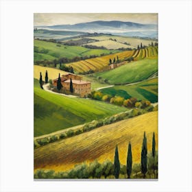A Picturesque Tuscan Landscape With Rolling Hills And Vineyards Canvas Print