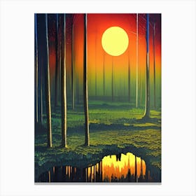 Outdoors Night Moon Full Moon Trees Setting Scene Forest Woods Light Moonlight Nature Wilderness Landscape Canvas Print