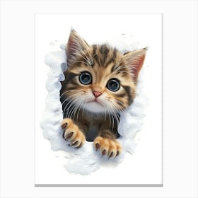 Cute Kitten Cat Peeking From Snow 3 Canvas Print