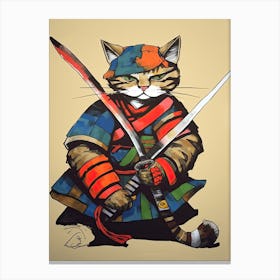 Cat Samurai In Fauvist Matisse Japanese Style  3 Canvas Print