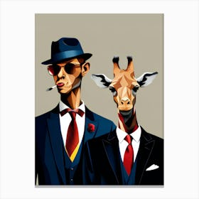 Man And Giraffe Gansters Canvas Print