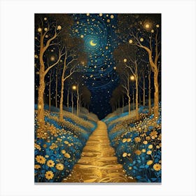 Starry Night Forest By Klimt Style (5) Canvas Print