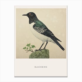 Ohara Koson Inspired Bird Painting Blackbird 3 Poster Canvas Print