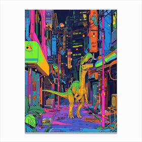 Cyberpunk Neon Dinosaur Inspired Illustration Canvas Print