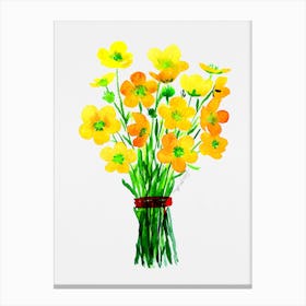 Yellow Flowers In A Vase watercolor artwork 1 Canvas Print