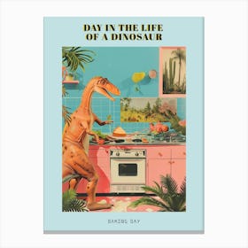 Dinosaur Baking In The Kitchen Retro Abstract Collage 2 Poster Canvas Print