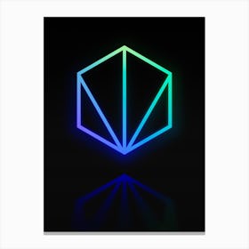 Neon Blue and Green Abstract Geometric Glyph on Black n.0158 Canvas Print